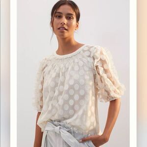 Anthropologie Sheer Ruffle Blouse NWT